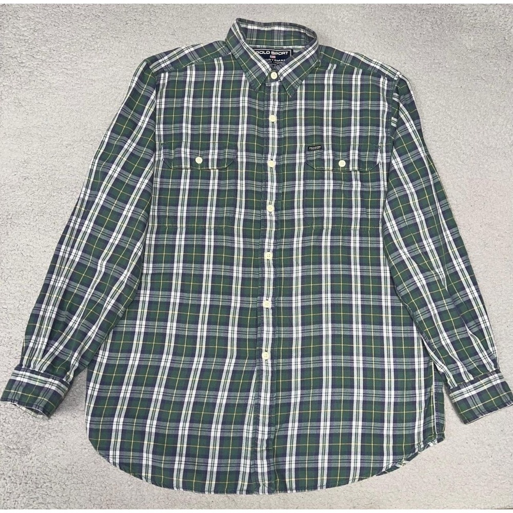 VTG Polo Sports Sportsman Ralph Lauren Shirt Men's Sz M Green Plaid Button Down
